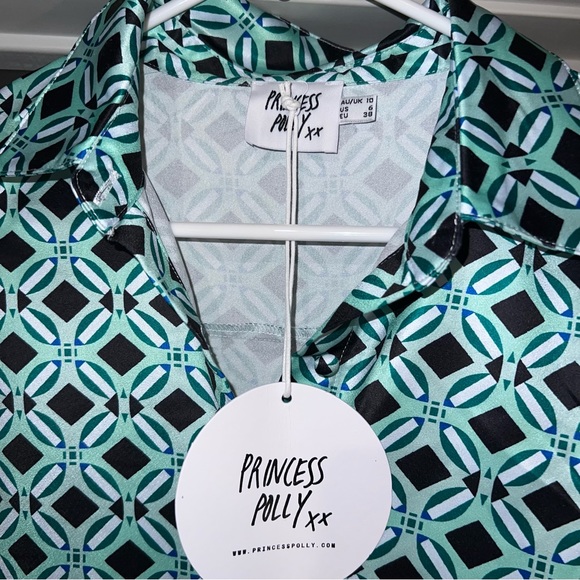 Princess Polly Green Button Up Shirt Blouse - Picture 3 of 4